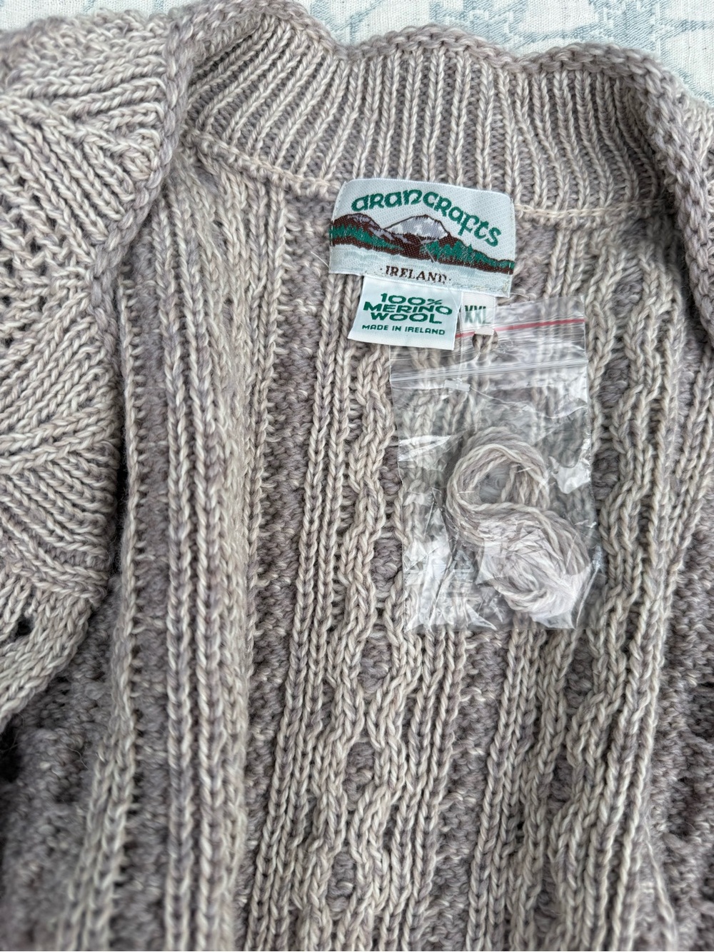 Aran Crafts 100% Merino Wool Cable Knit Sweater - Light Taupe size xxl